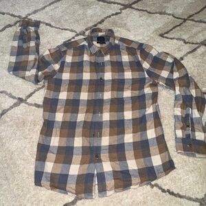 Men's 14th & Union Cotton Flannel Shirt, Large, Brown Blue Plaid